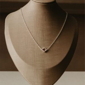 Colar Trevo Cristal Rosa em Prata 925