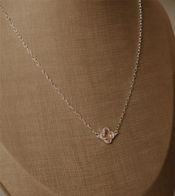 Colar Trevo Cristal Rosa em Prata 925 - Image 2