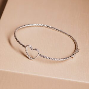 Bracelete Fio Trançado Coração em Prata 925