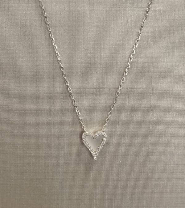 Conjunto Coração Madrepérola Cravejado em Prata 925 - Image 2