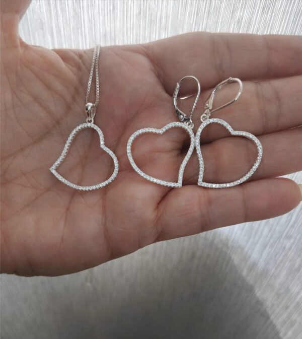 Conjunto Coração Cravejado em Prata 925 - Image 2