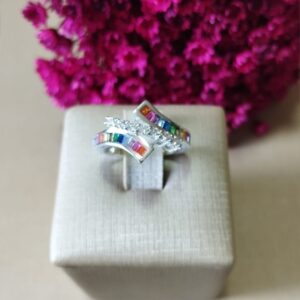 Anel Zircônia Colorida Com Zircônia Cristal Luxo em Prata 925