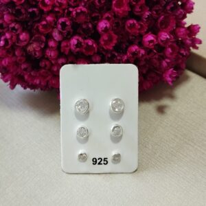 Trio de Brincos Redondo Zircônia em Prata 925